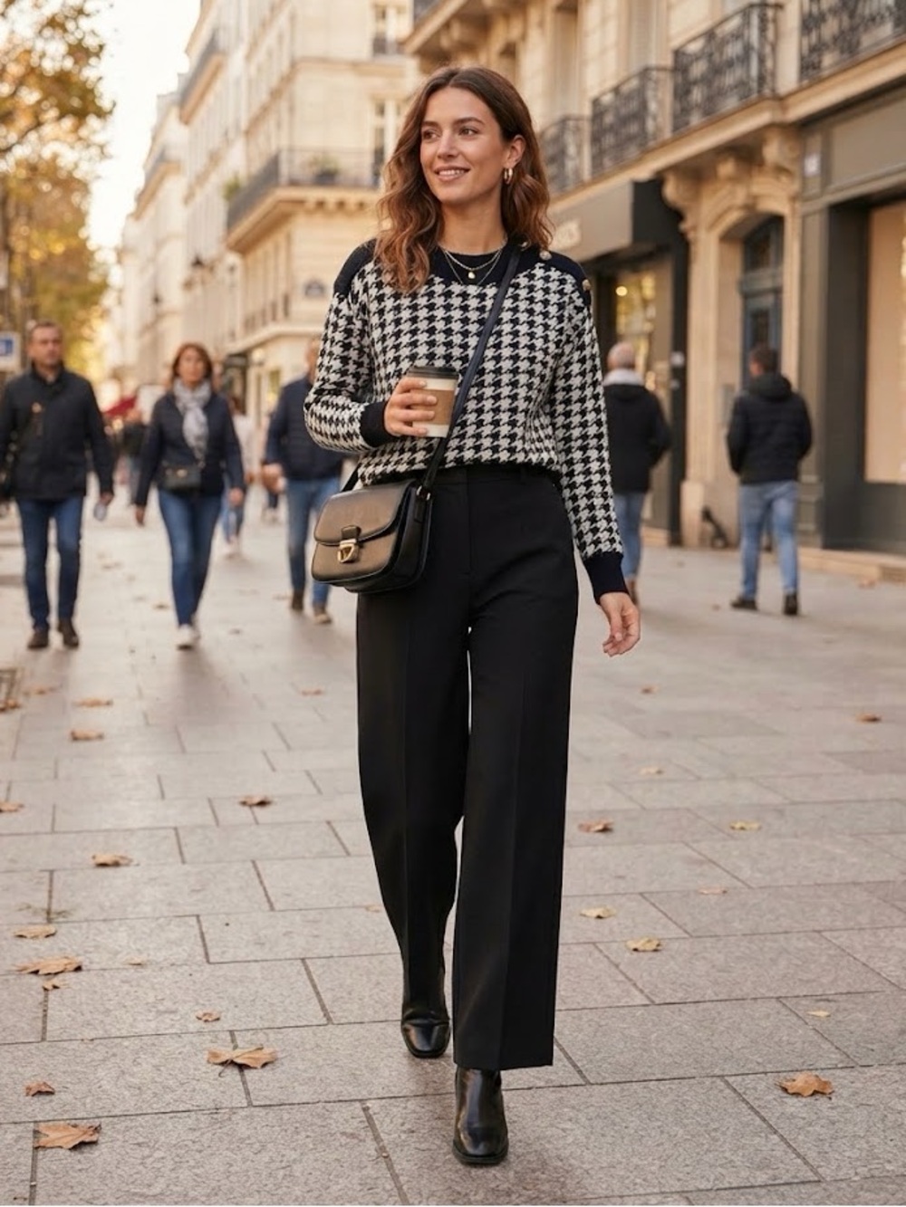 cleo Black and White Houndstooth Sweater